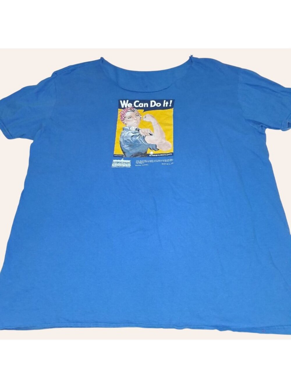 We Can Do It Womens XL Royal Blue T-Shirt Short Sleeve Cut Out Neck Stretch WWII